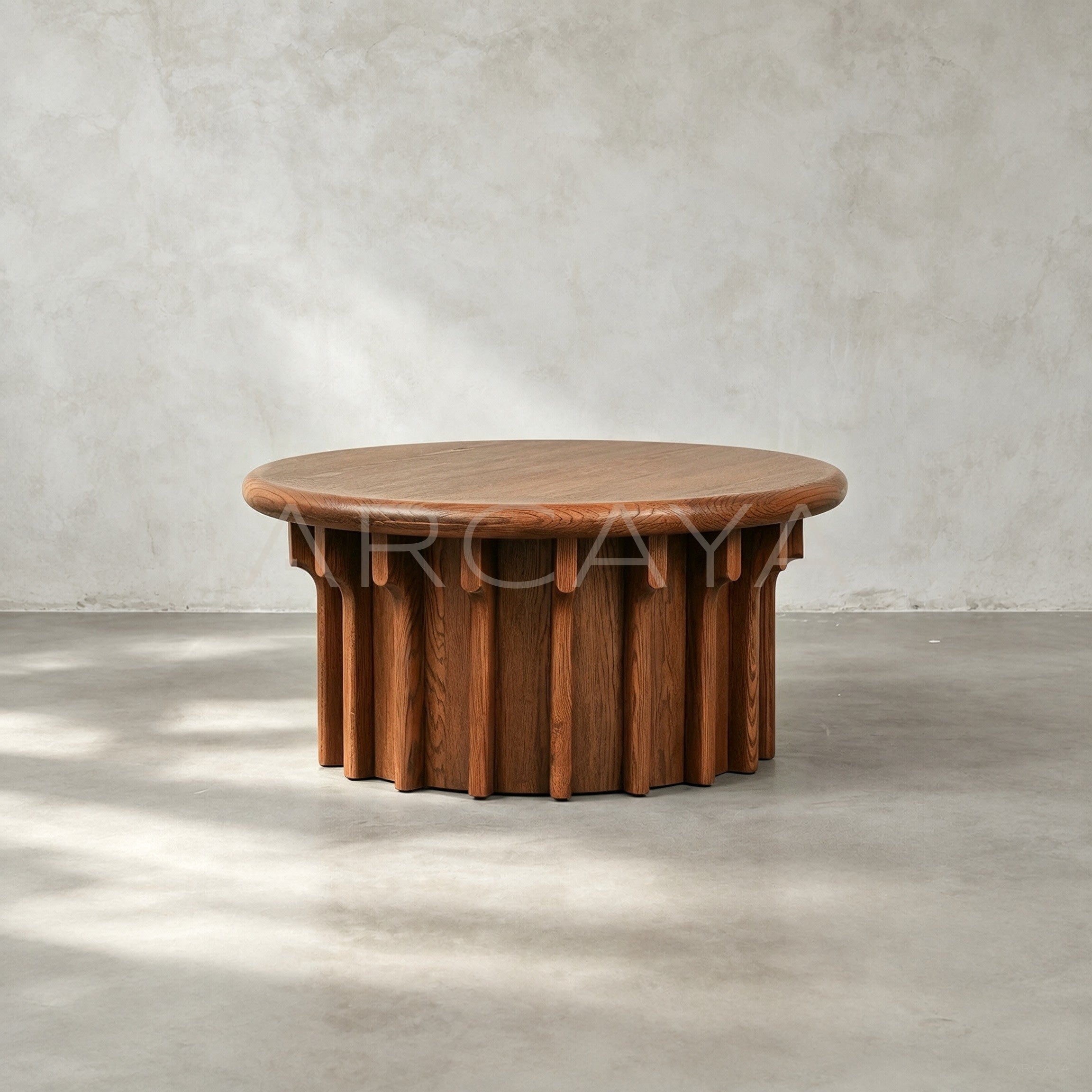 Oak Vertical Ridge Round Coffee Table