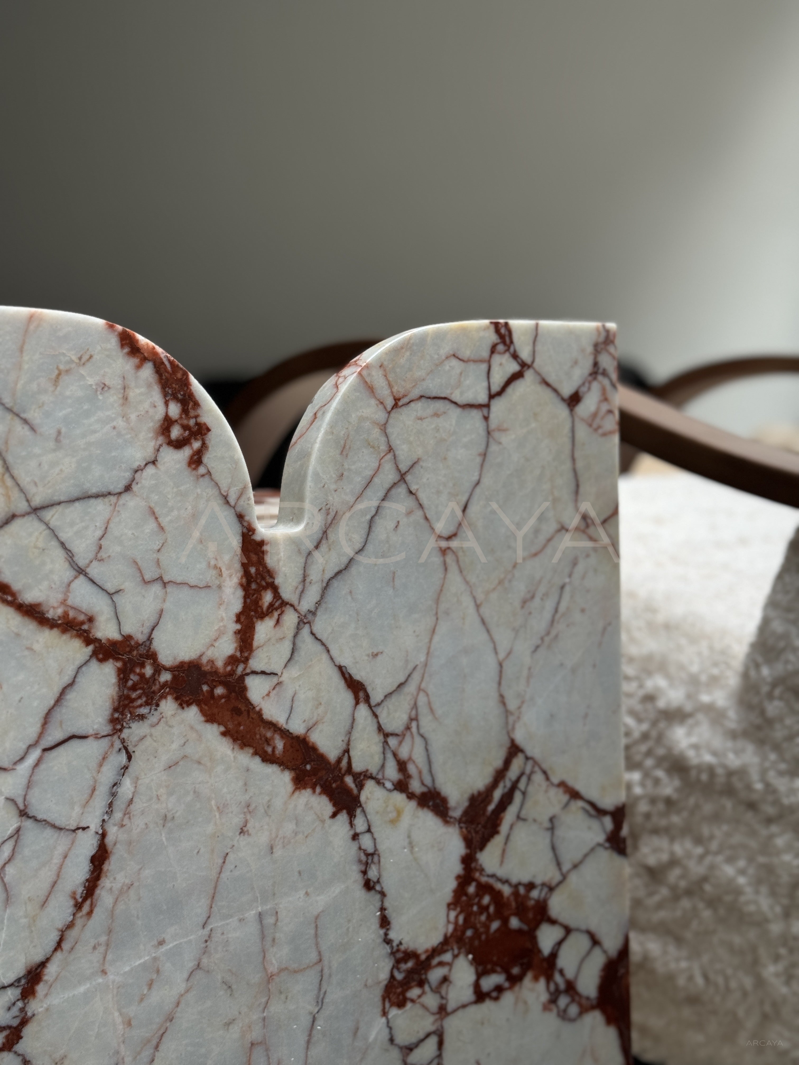 Red Veined Marble Geometric Side Table - scene