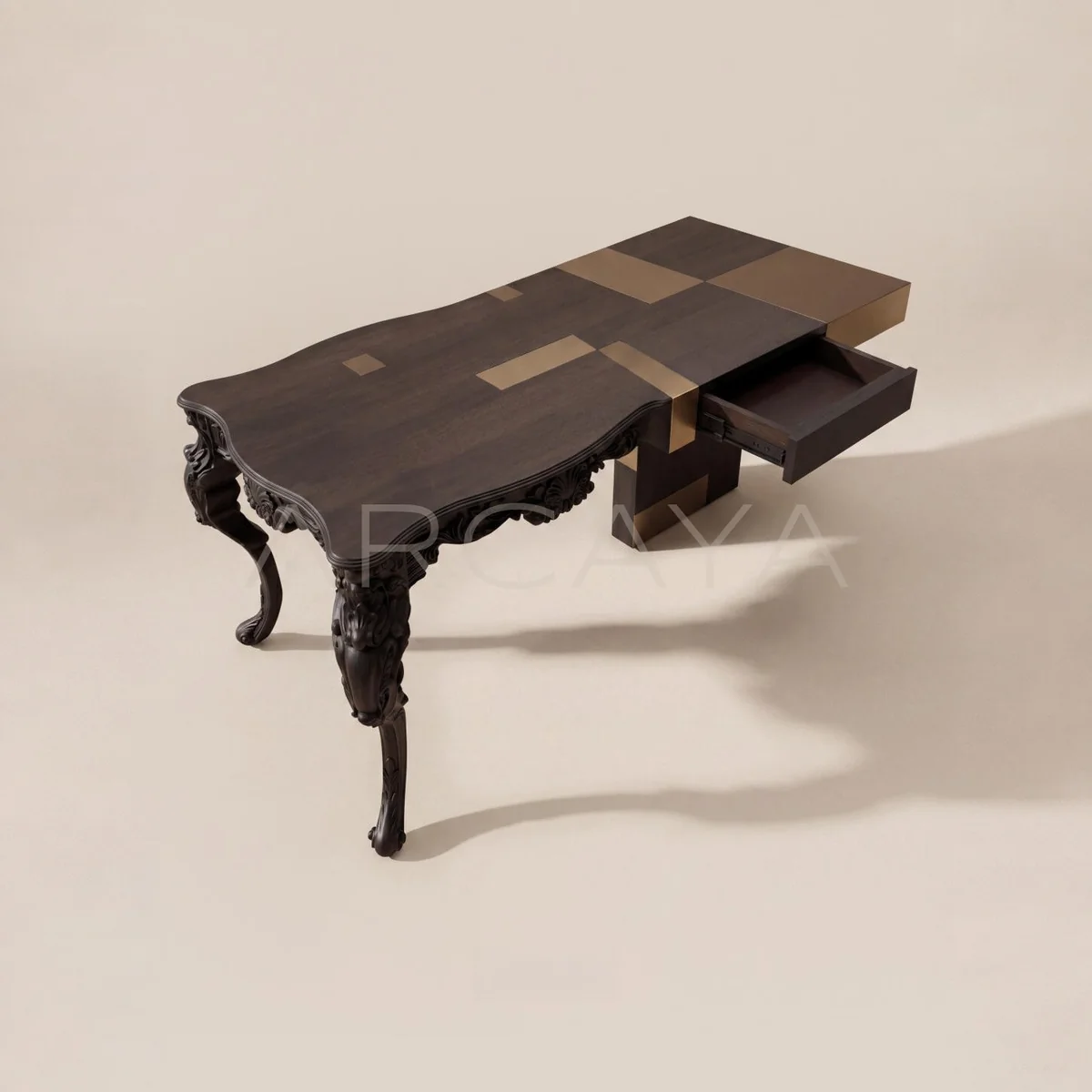 Vintage Carved Copper Desk Vanity Cabinet