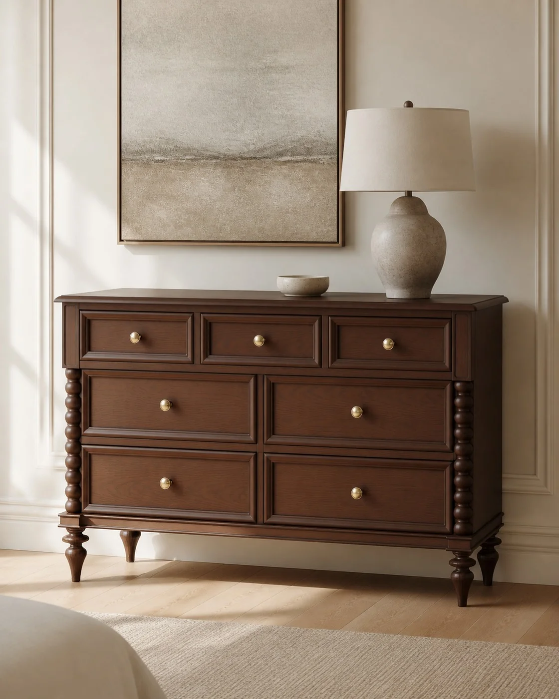 Charleston Seven-Drawer Dresser in a finished interior.