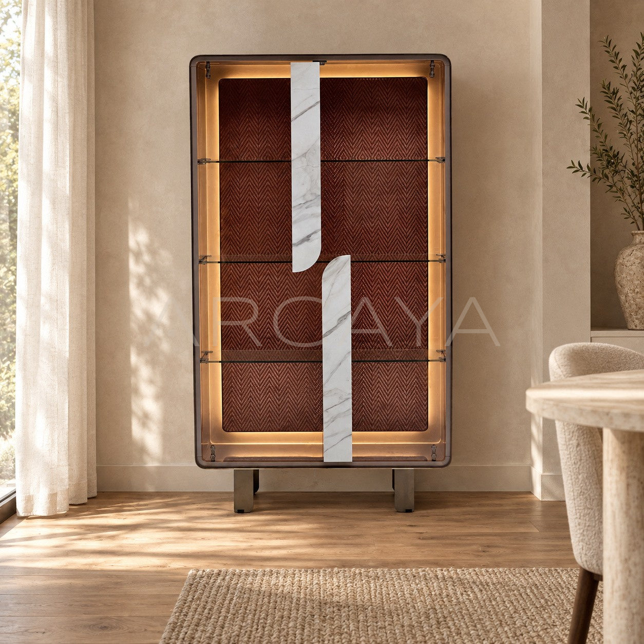 Curved Glass Lighted Display Cabinet - scene