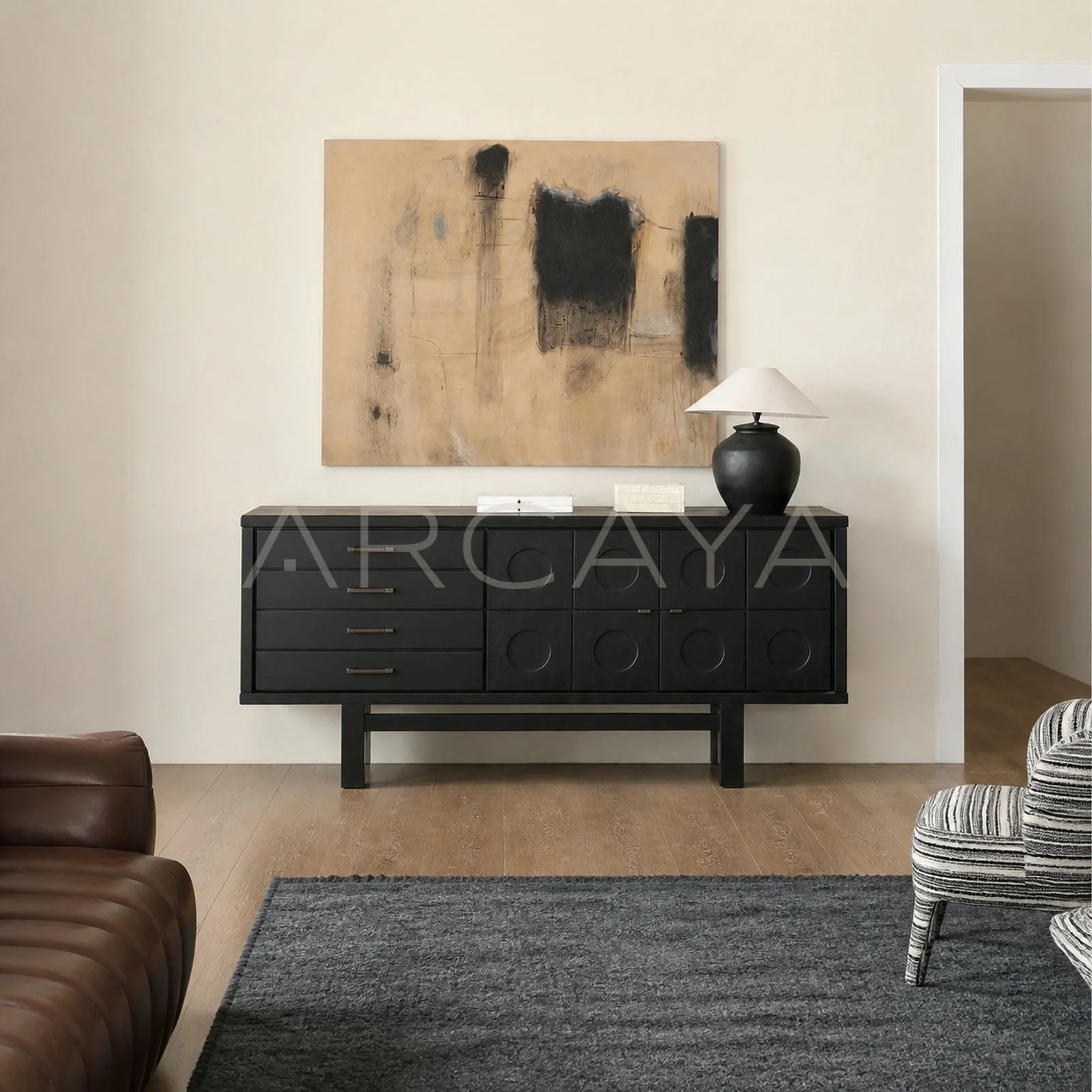Celine Linen Media Console - front view 01