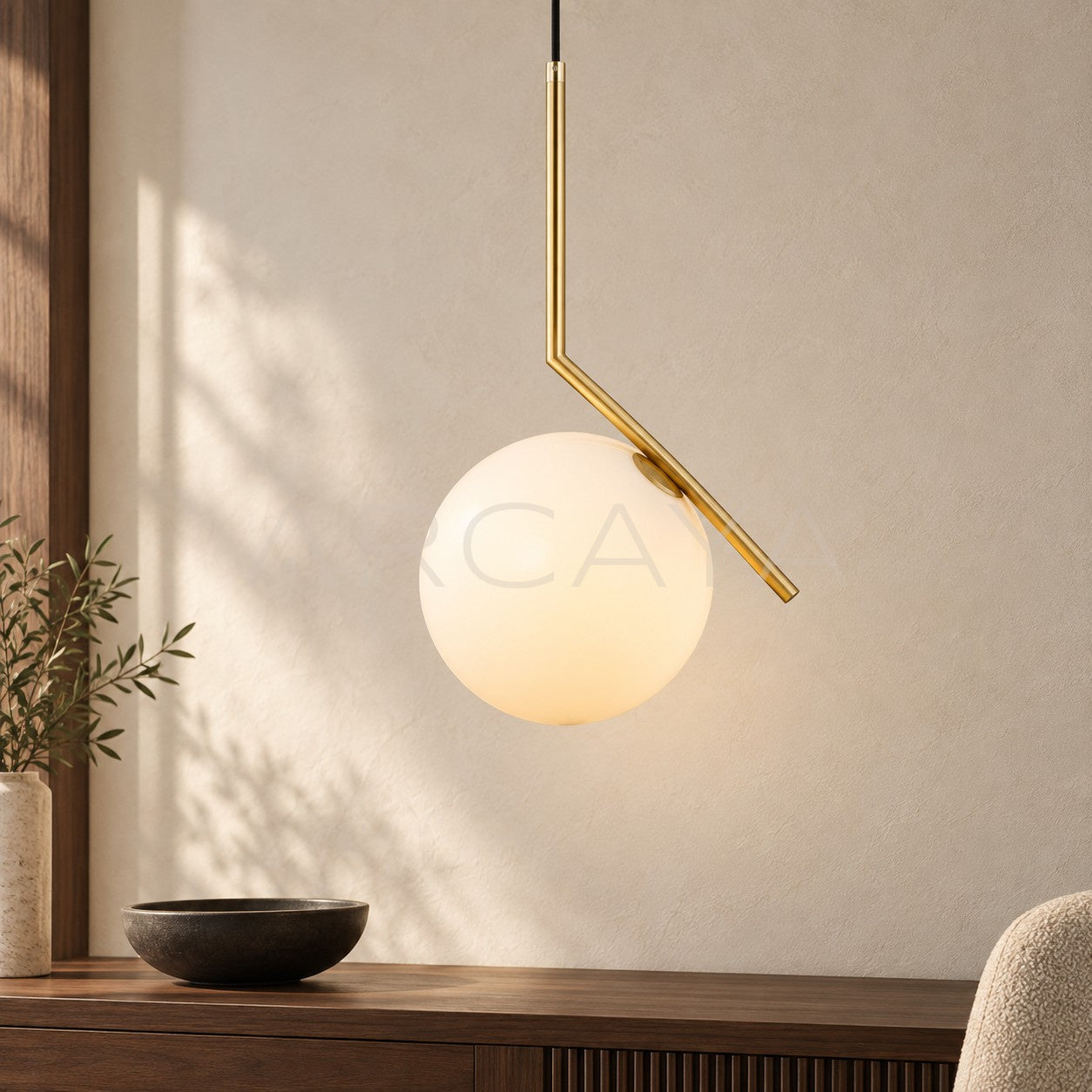 Curved Arm Milky Globe Pendant Light 10563