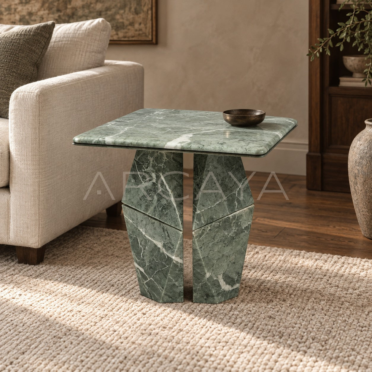 Aston Alpine Green Mid Century Marble Side Table