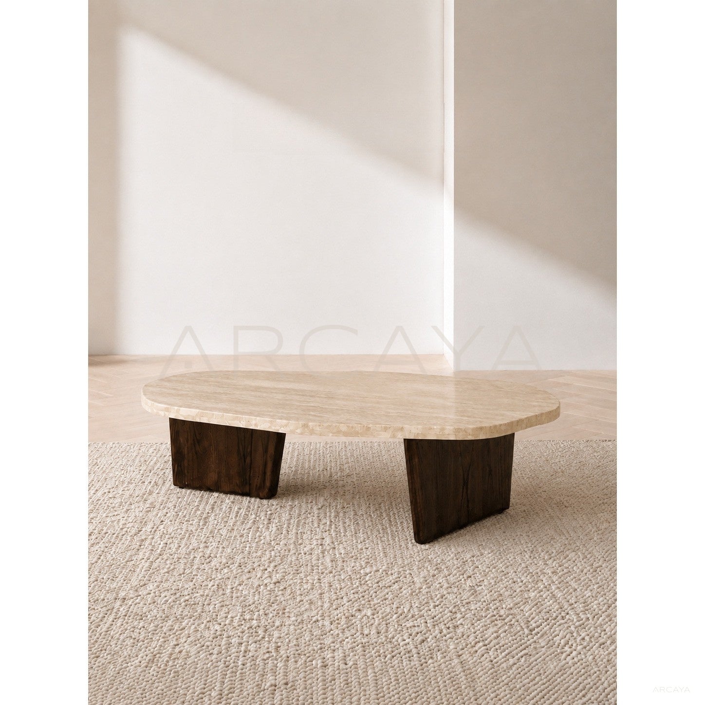 Cream Style Travertine Coffee Table - scene