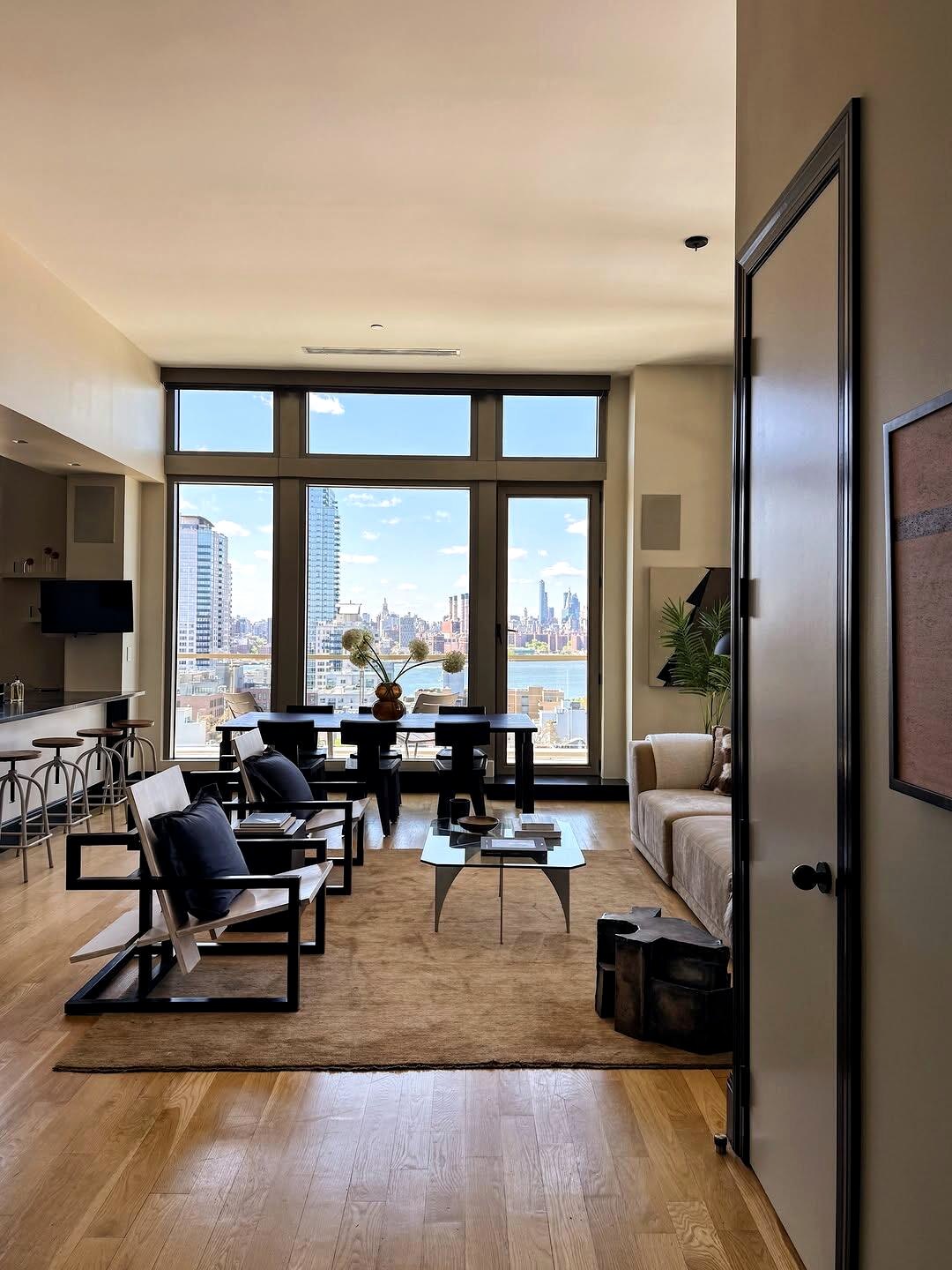 Open plan New York loft with kitchen and living room