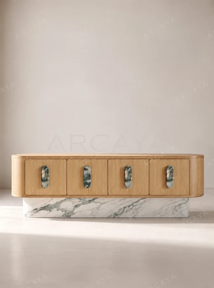 Marble Base Oak Sideboard