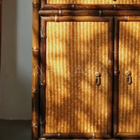 Narrow Bamboo Woven Bookshelf Cabinet - detail