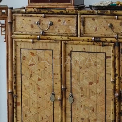Four Door Cube Pattern Bamboo Sideboard - detail