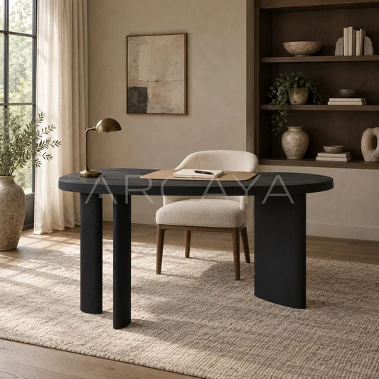 Oak Solid Wood Desk Matte Black Brushed - scene