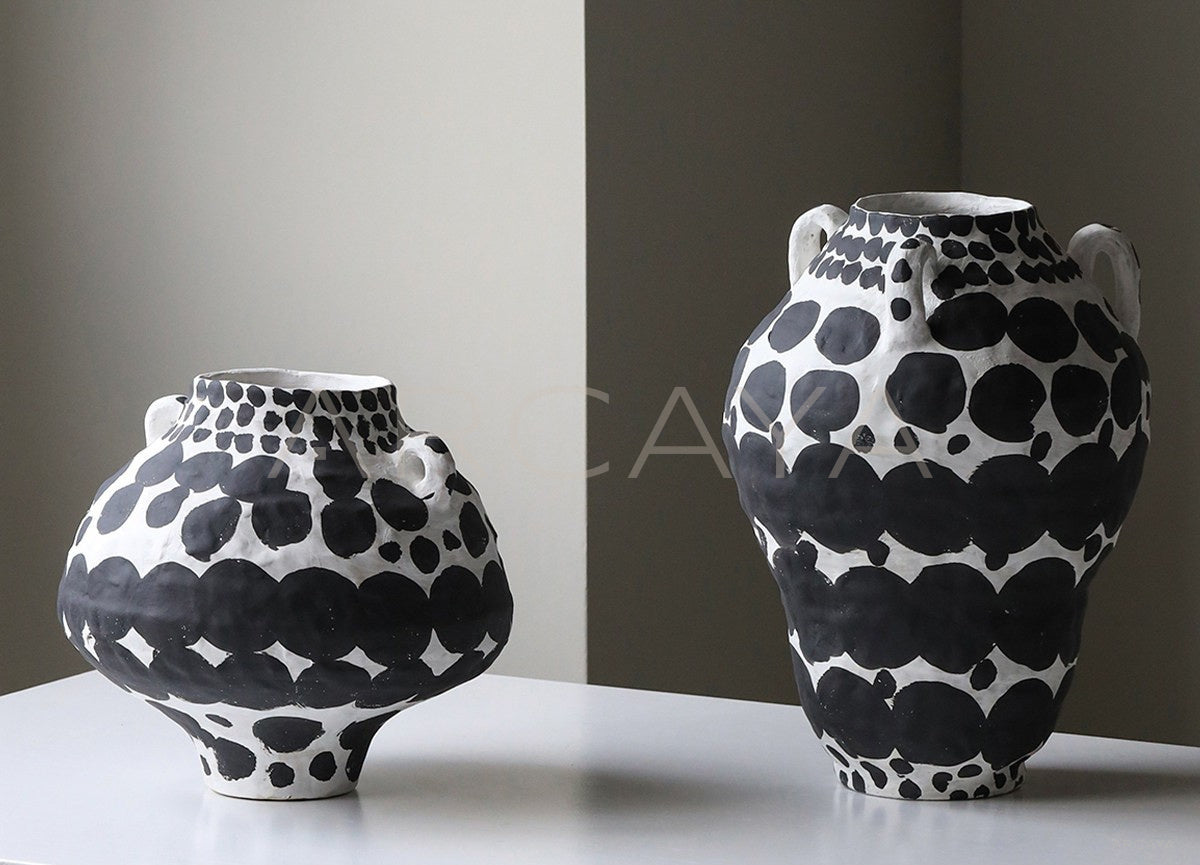 Wabi Sabi Black White Polka Dot Double Ear Vase - scene