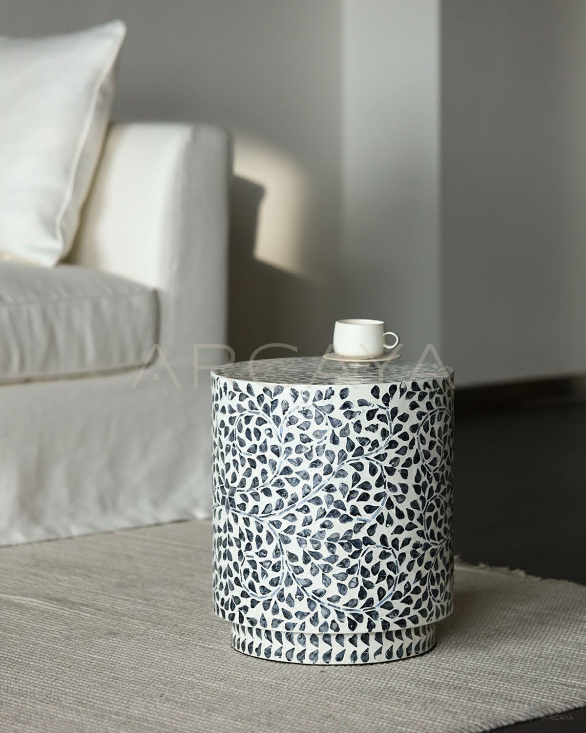 Shell Inlay Round Side Table Stool - scene