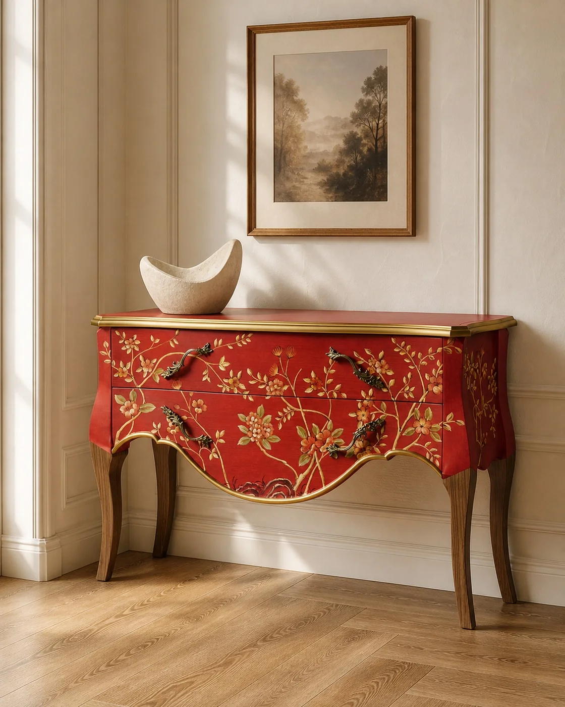 Kabuli Painted Decorative Cabinet in a finished interior.