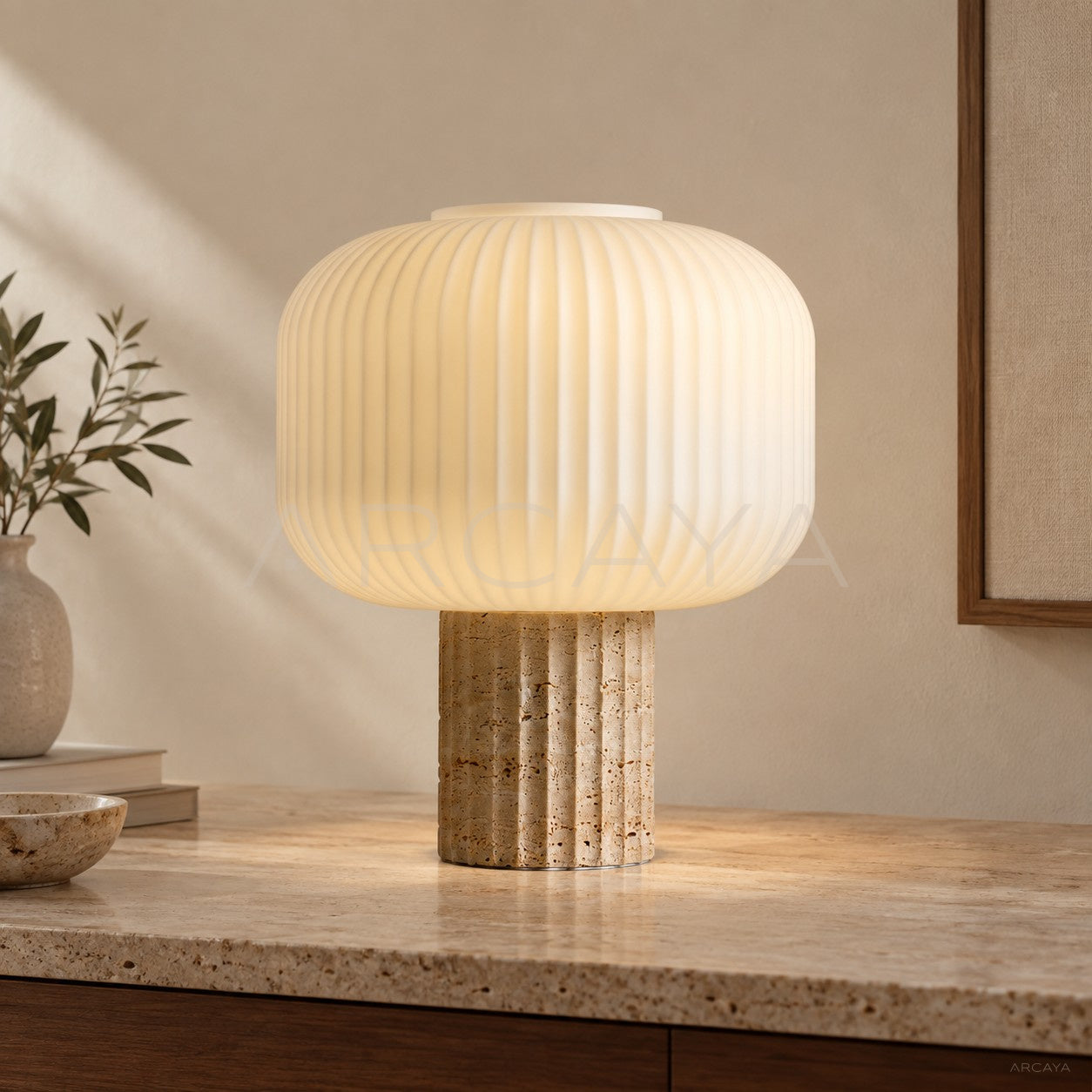 Travertine Ribbed Globe Table Lamp 95191 - main