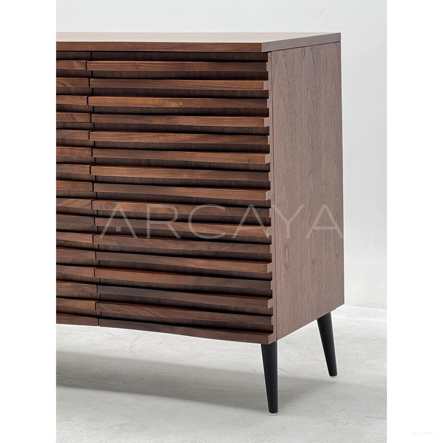 Mid Century Walnut Louver Multi Drawer Entryway Cabinet - scene