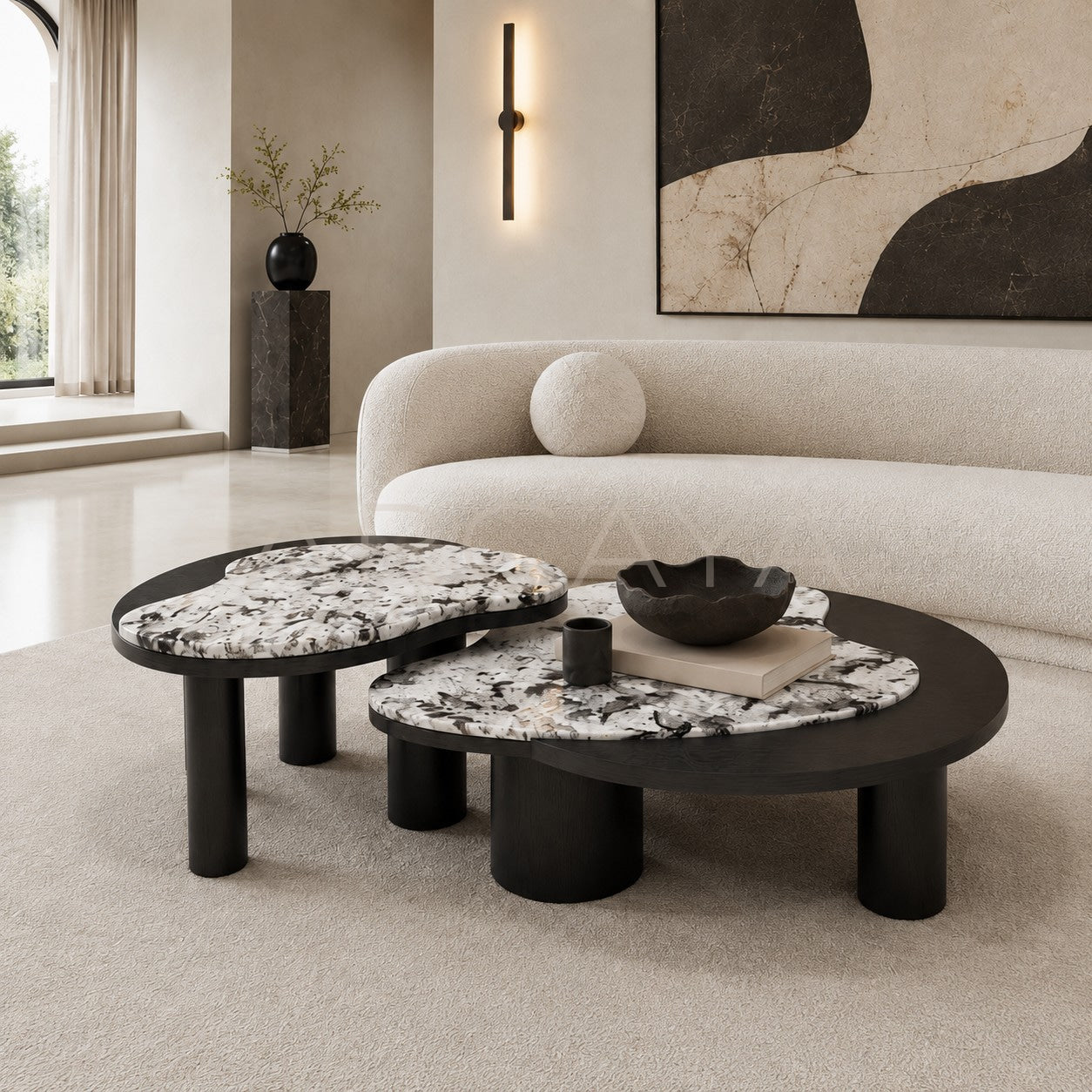 Daze Snow Mountain Blue Stone Nesting Coffee Table