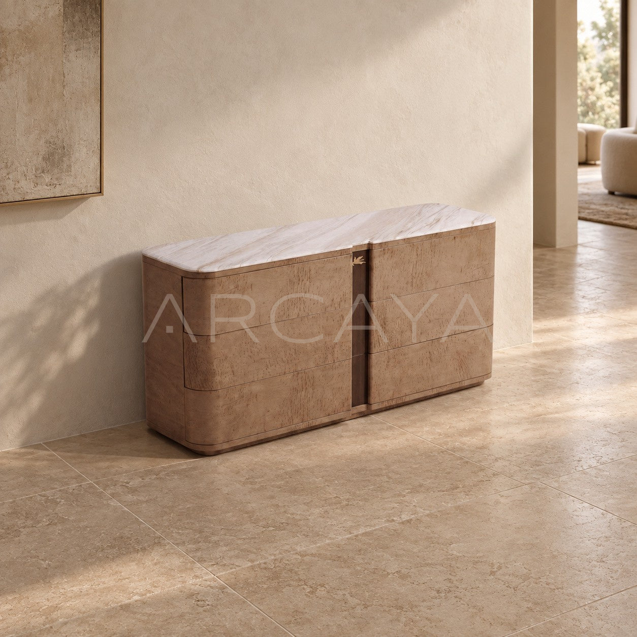 Italian Burl Wood Stone Six Drawer Chest — Storage - scene
