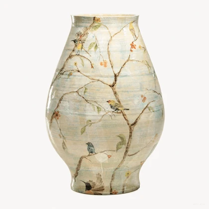 Hand Painted Bird and Flower Vase — product view