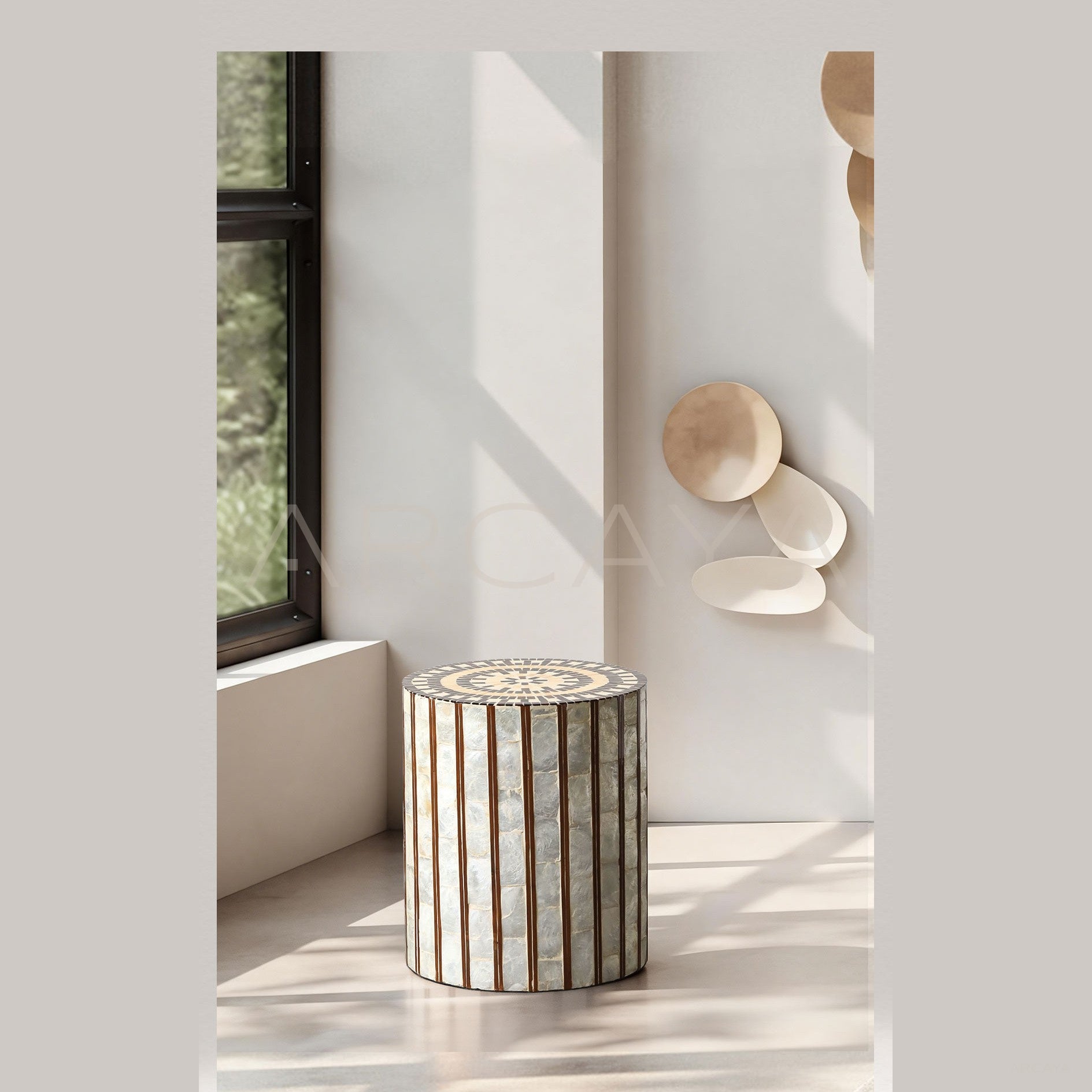 Shell Inlay Mobile Side Table