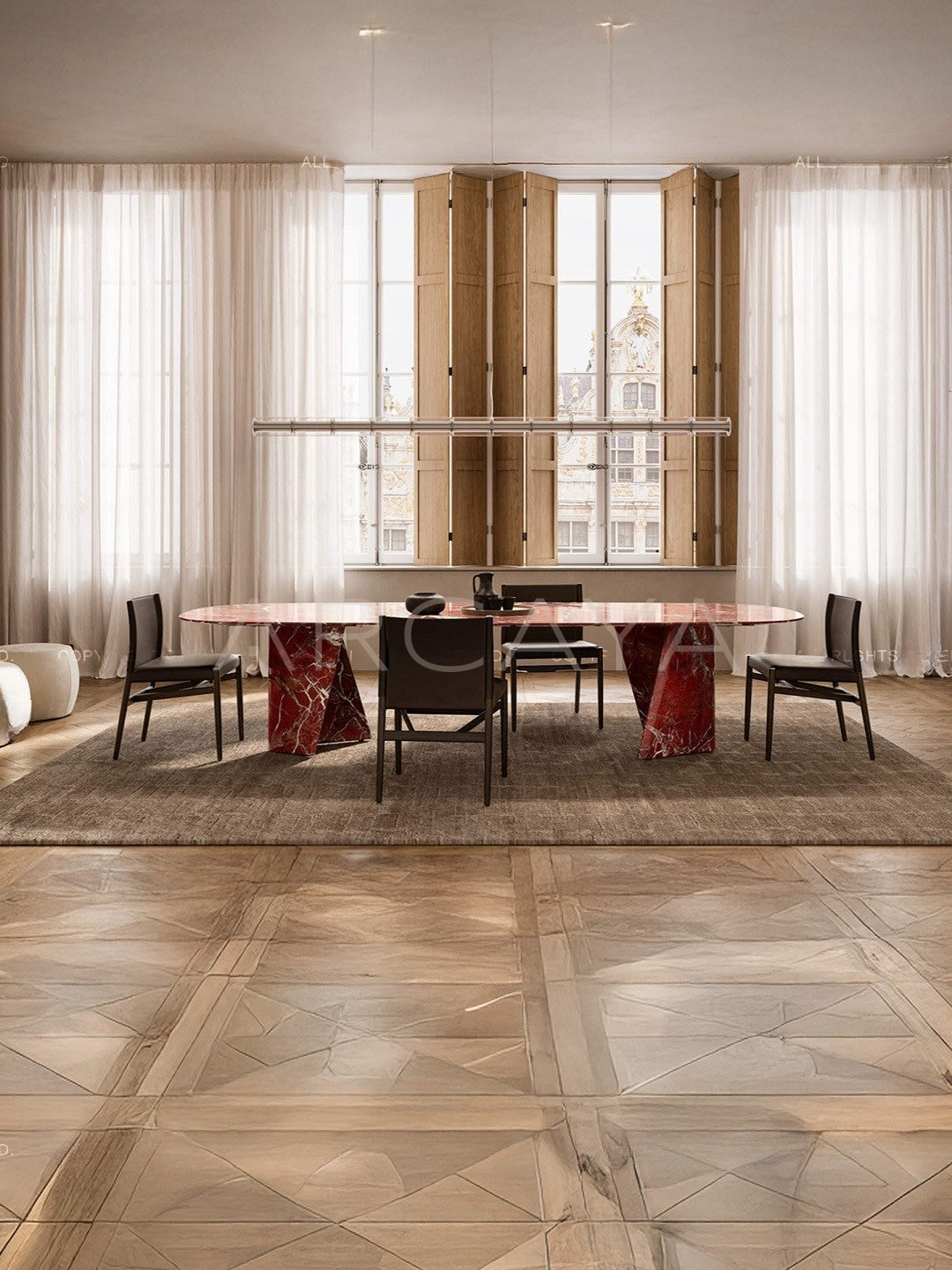 Red Stone Dining Table - scene