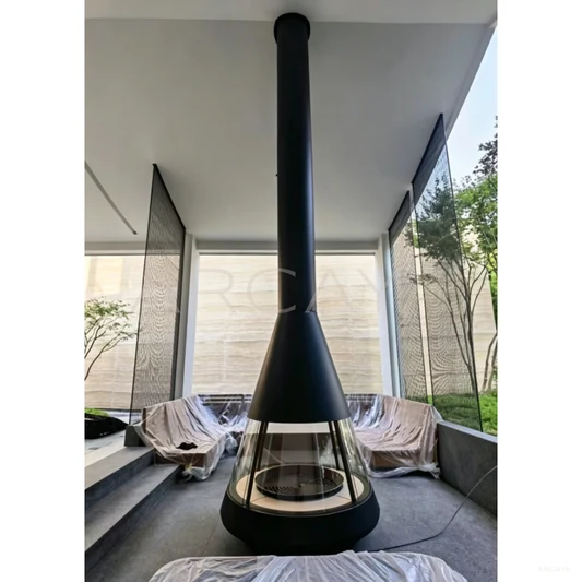 Trumpet Floor Standing Wood Burning Fireplace - scene