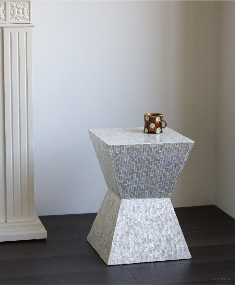 Handmade Shell Inlay Mobile Side Table - scene