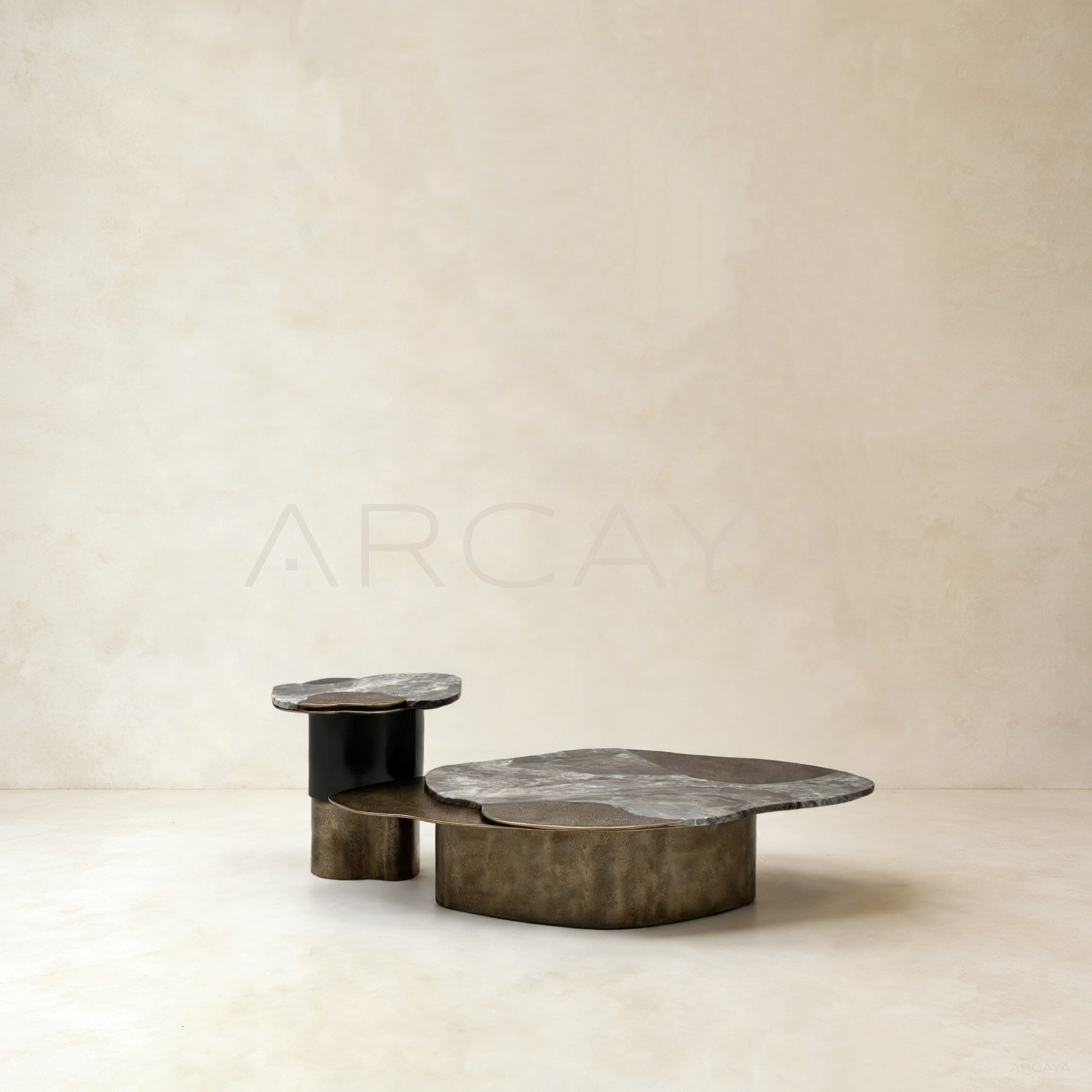 Aston Gilded Hand Forged Metal Marble Side Table