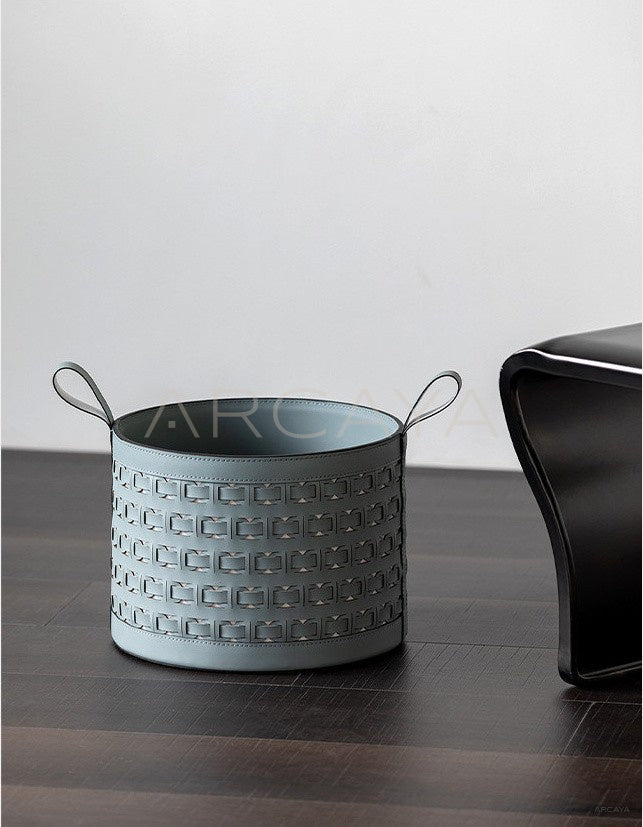 Handwoven Leather Storage Bucket With Handle - scene
