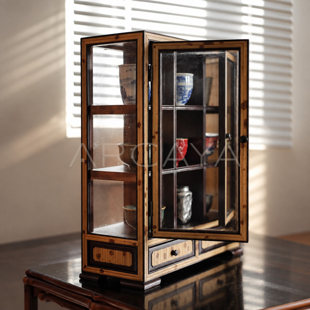 Glass Double Door Teacup Display Cabinet