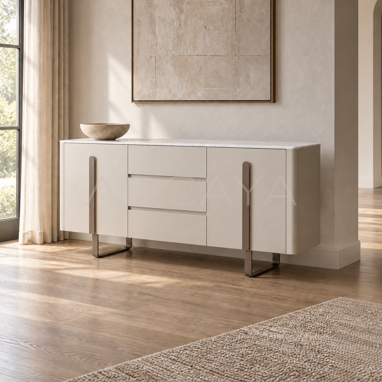 White Sintered Stone Light Grey Lacquer Sideboard - scene