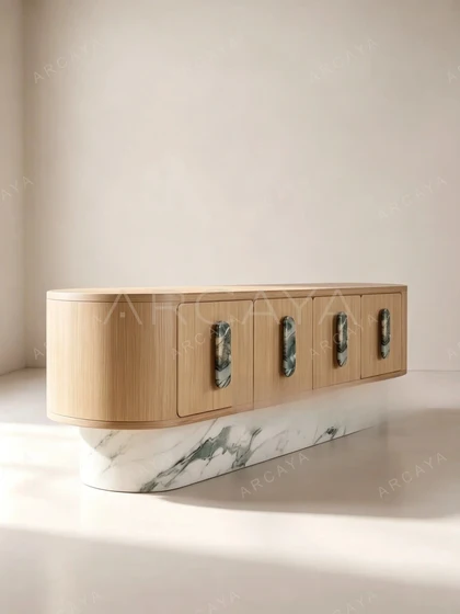 Marble Base Oak Sideboard — view 07