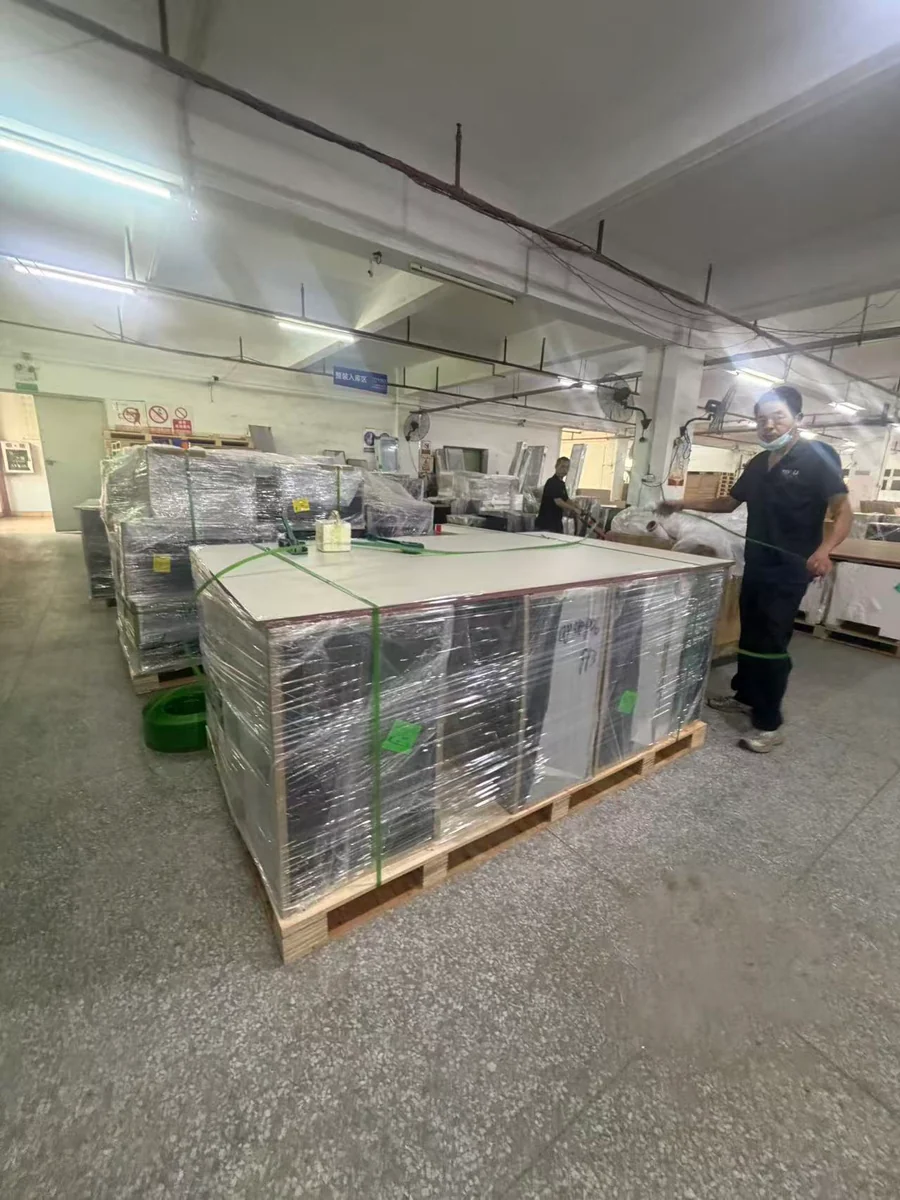 Finished cabinets wrapped for shipment
