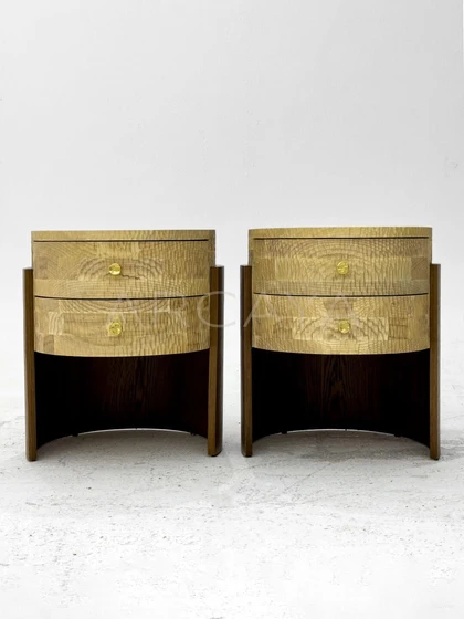 Round Two Tone Wood Nightstand - scene