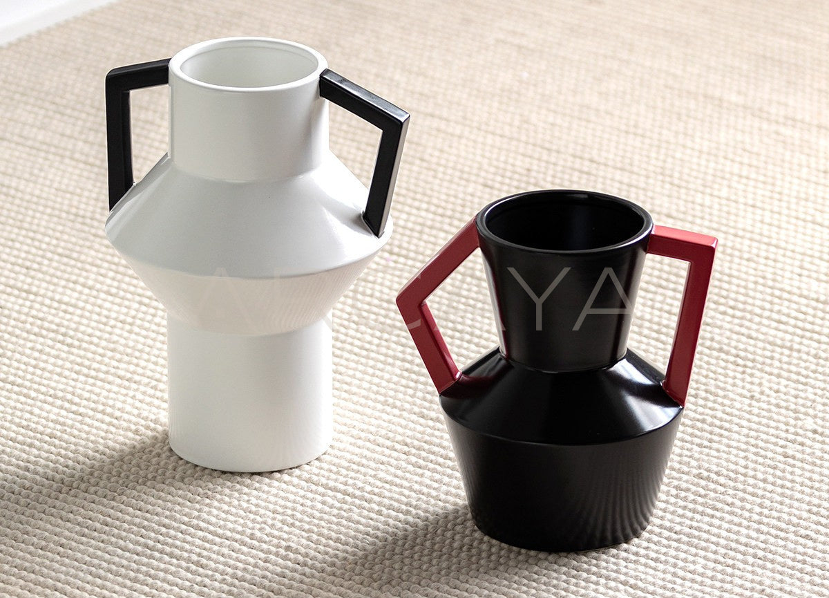 Angular Double Ear Two Tone Ceramic Vase - scene