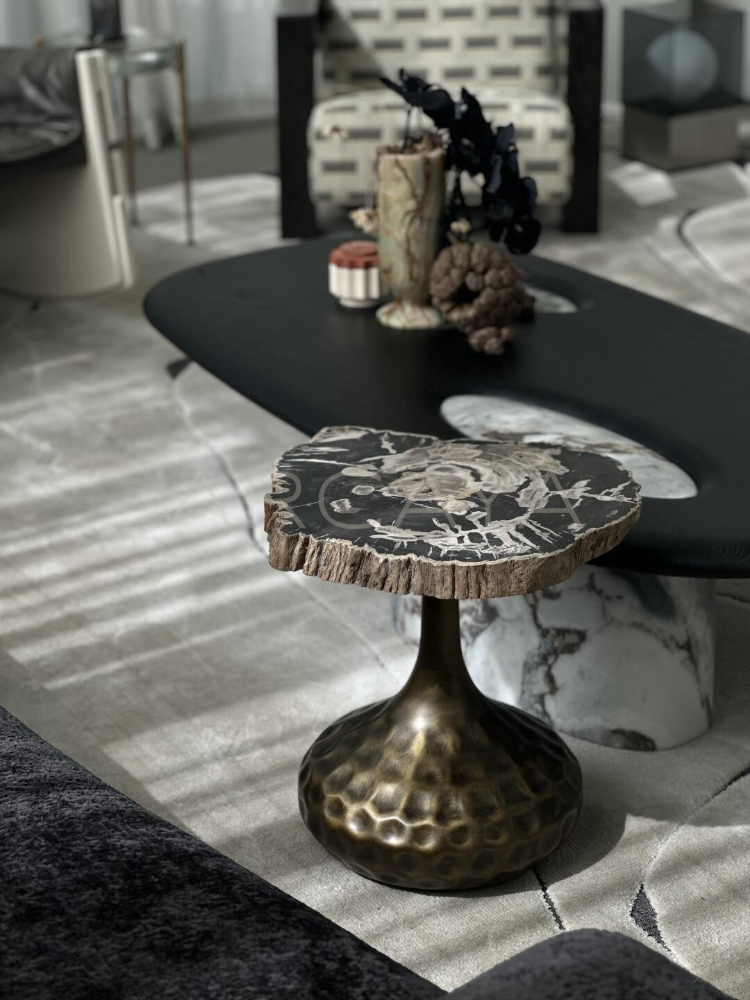 Petrified Wood Wabi Sabi Side Table - scene