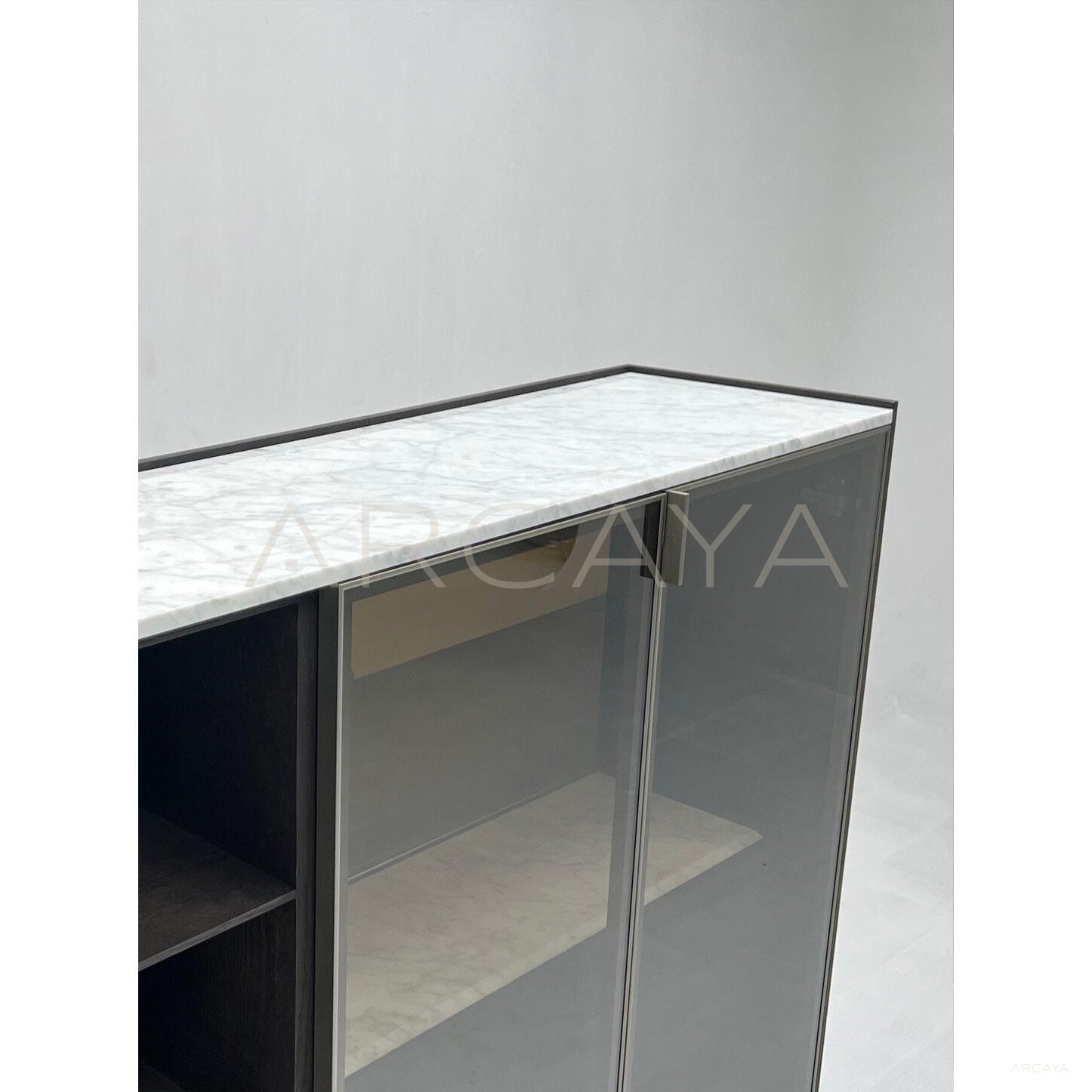 Smoked Wood Glass Display Sideboard - scene