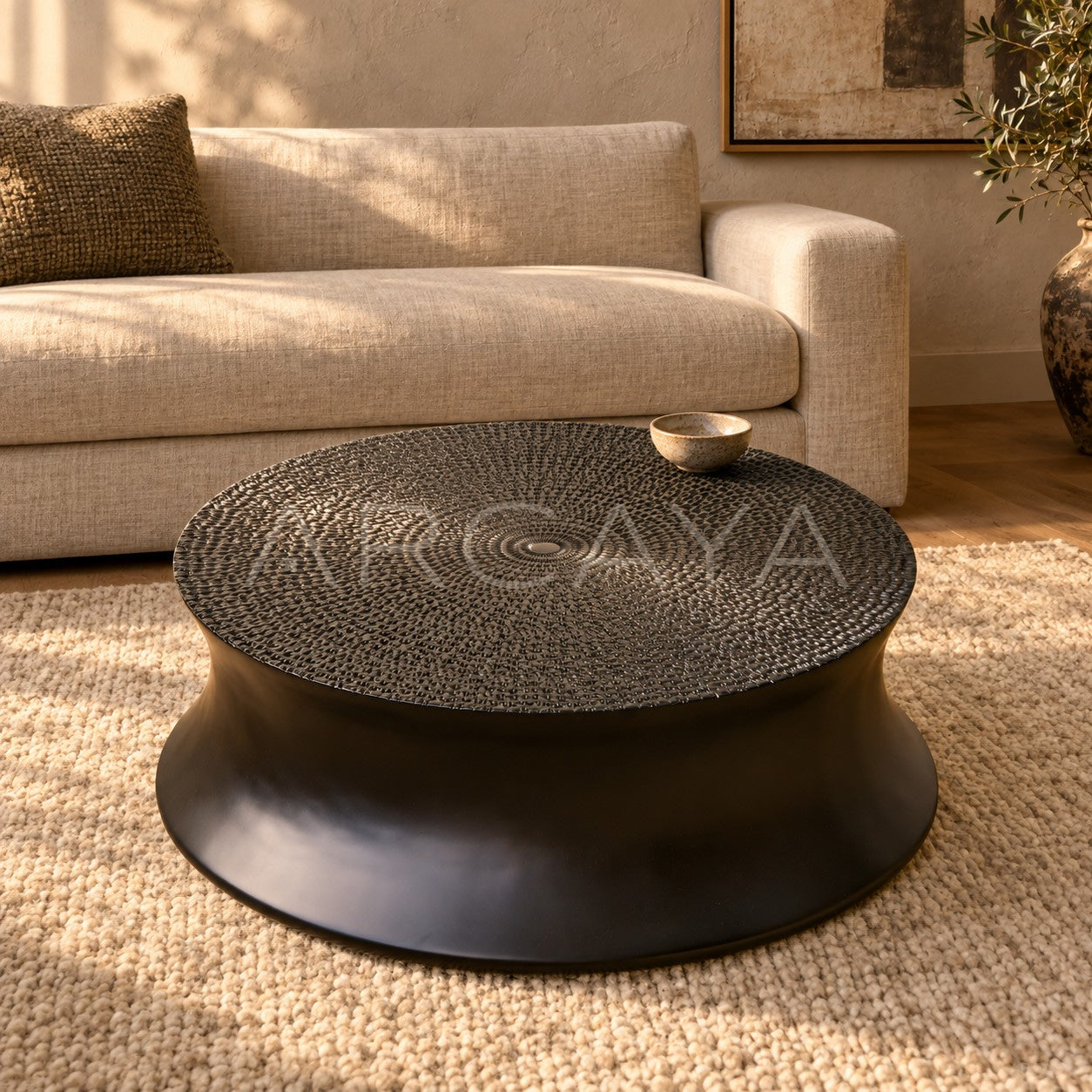 Carved Sunflower Round Coffee Table - scene