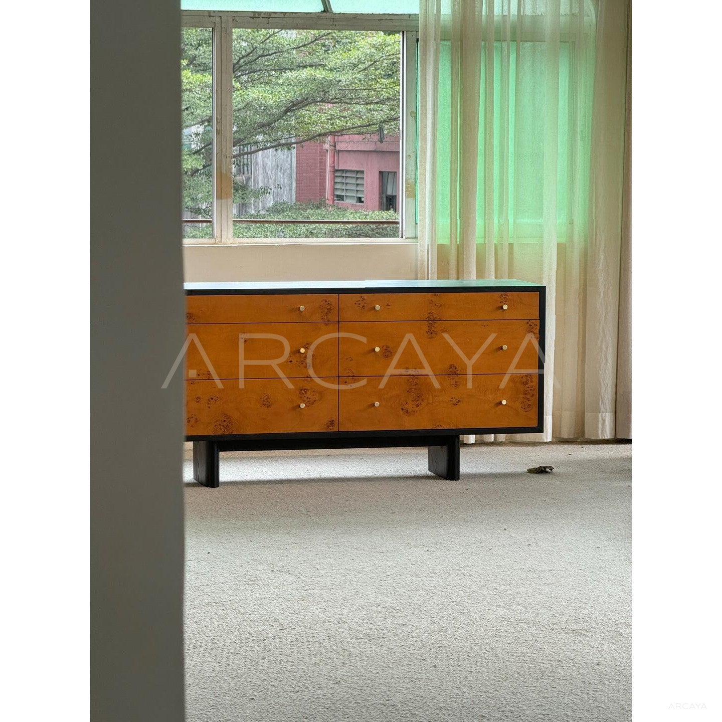 Mid Century Burl Veneer Cabinet - scene
