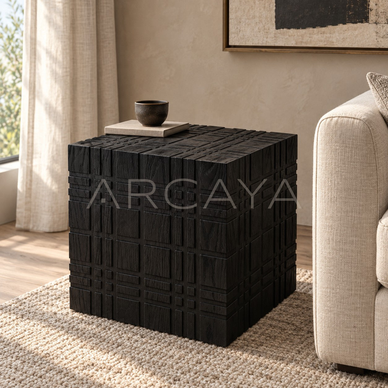 Carved 3D Oak Side Table - scene