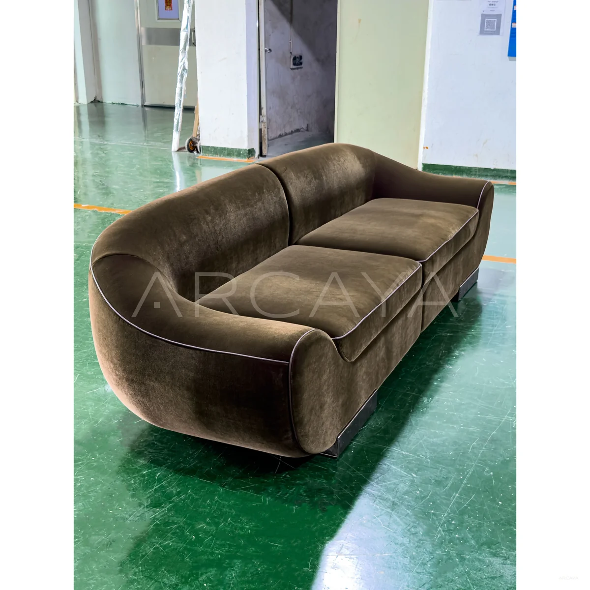 Vintage Velvet Curved Sofa