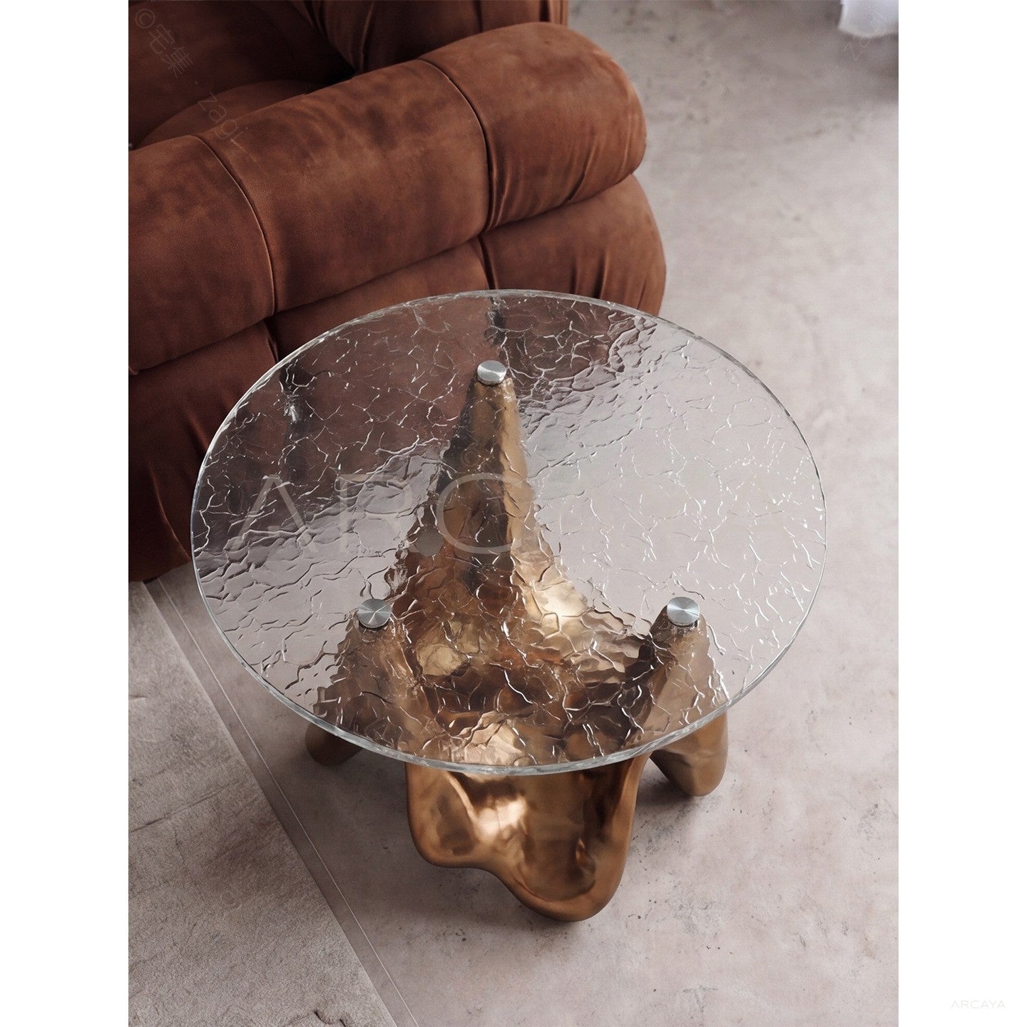 Gilded Sculpture Ripple Glass Side Table