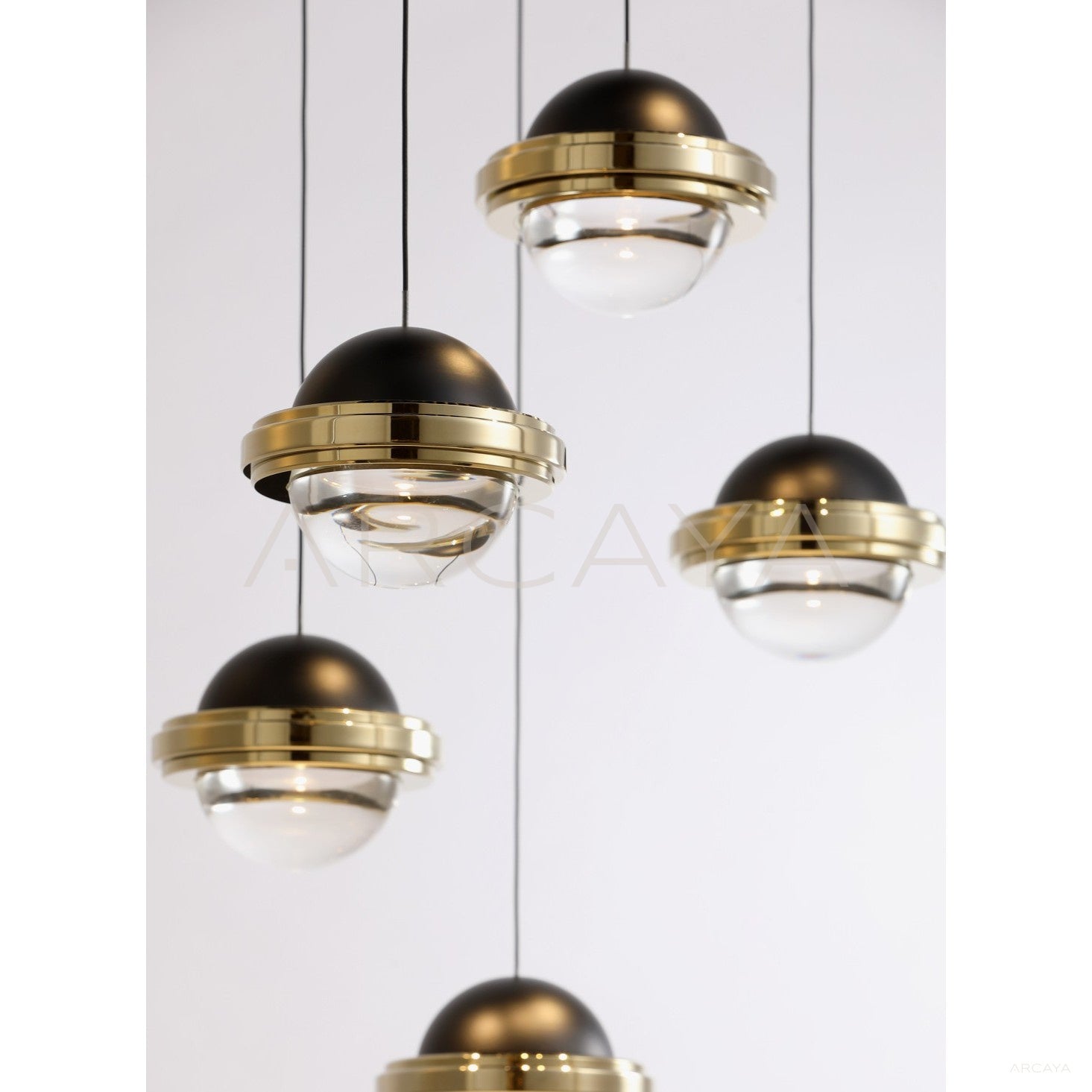 Gold Rim Glass Black Top Saucer Pendant Light 80563