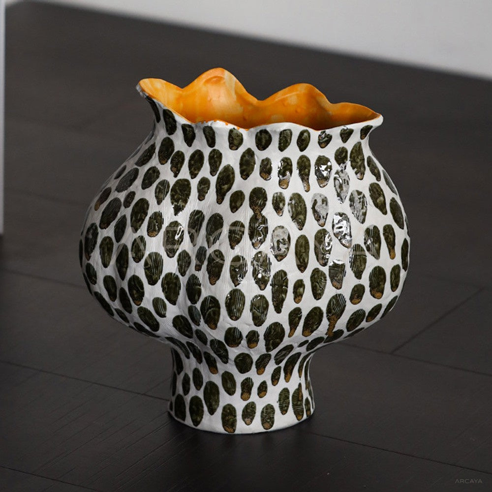Polka Dot Textured Ceramic Vase