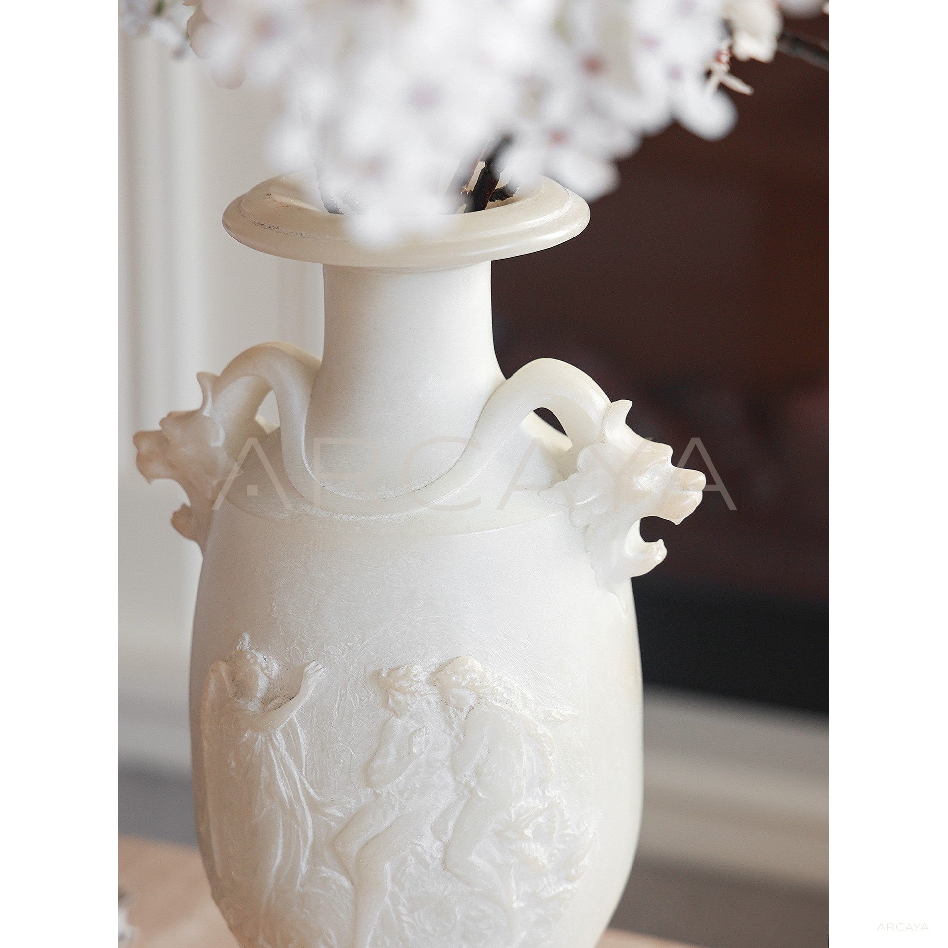 French Faux Jade Dragon Handle Vase