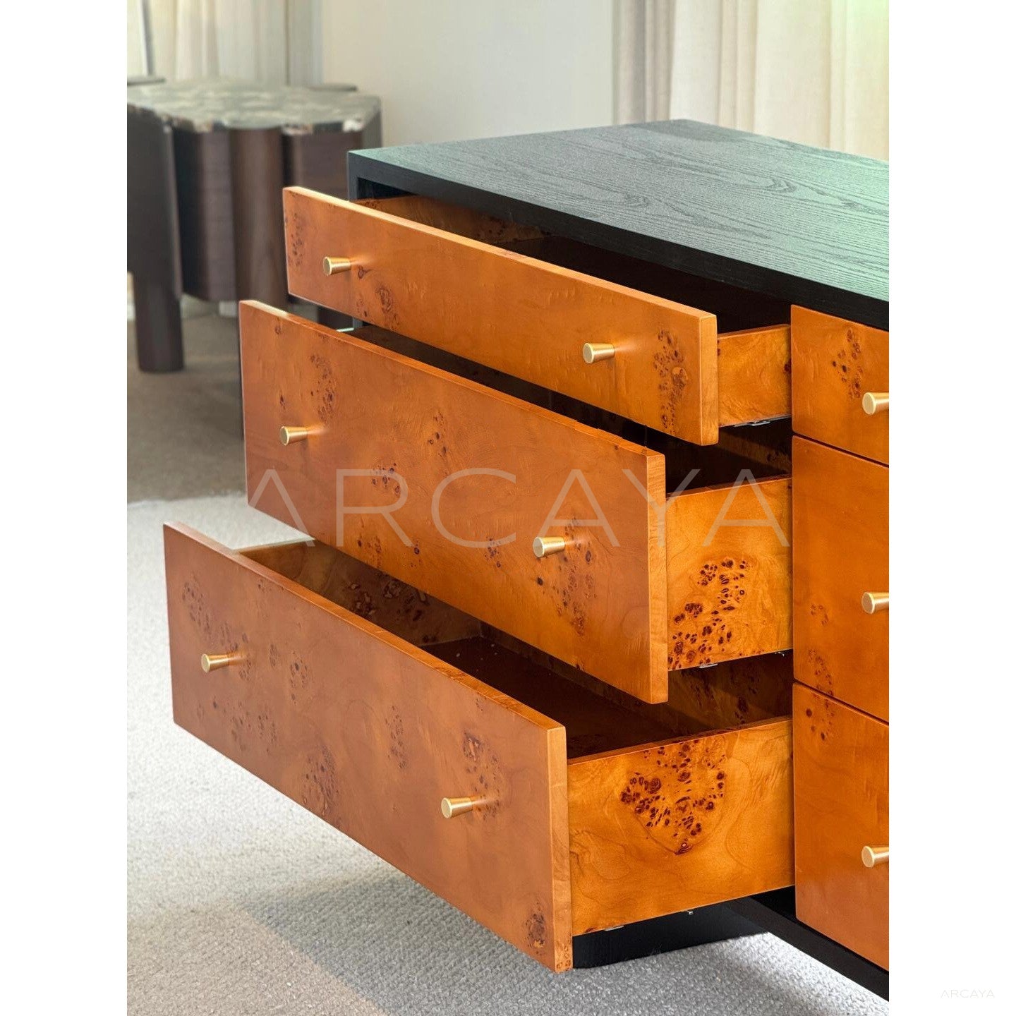 Mid Century Burl Veneer Cabinet - scene