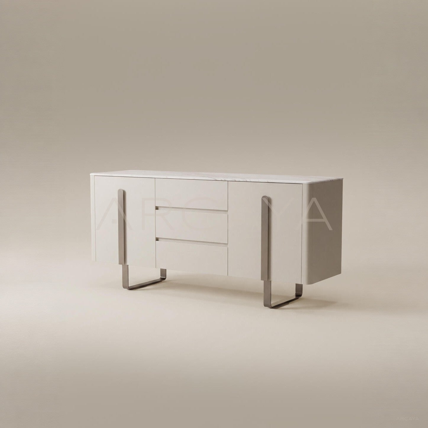 White Sintered Stone Light Grey Lacquer Sideboard - main