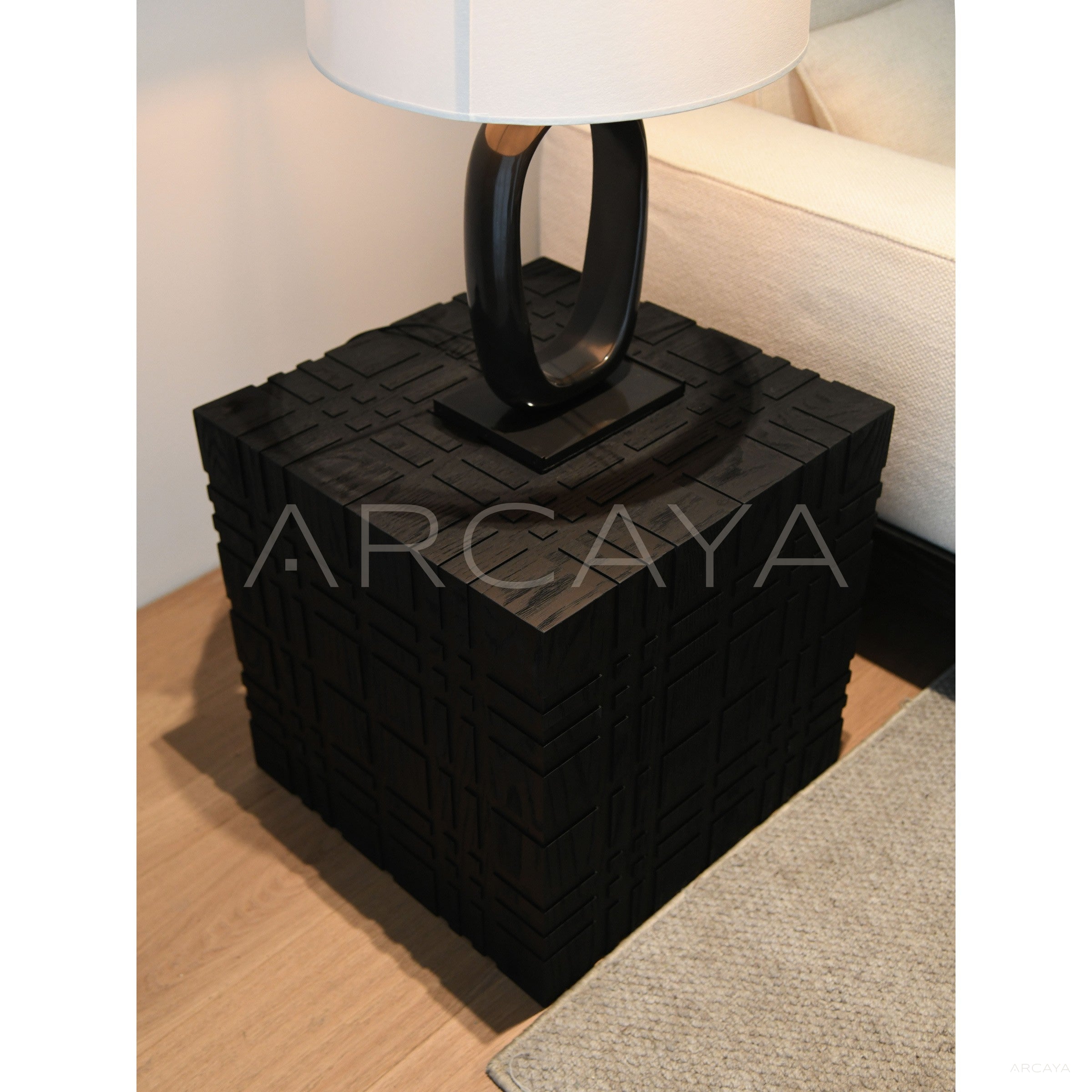 Carved 3D Oak Side Table - scene