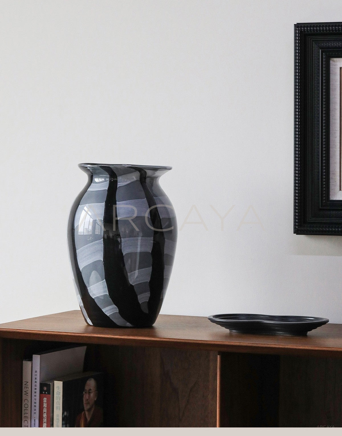 Black Grey Striped Glass Vase - scene