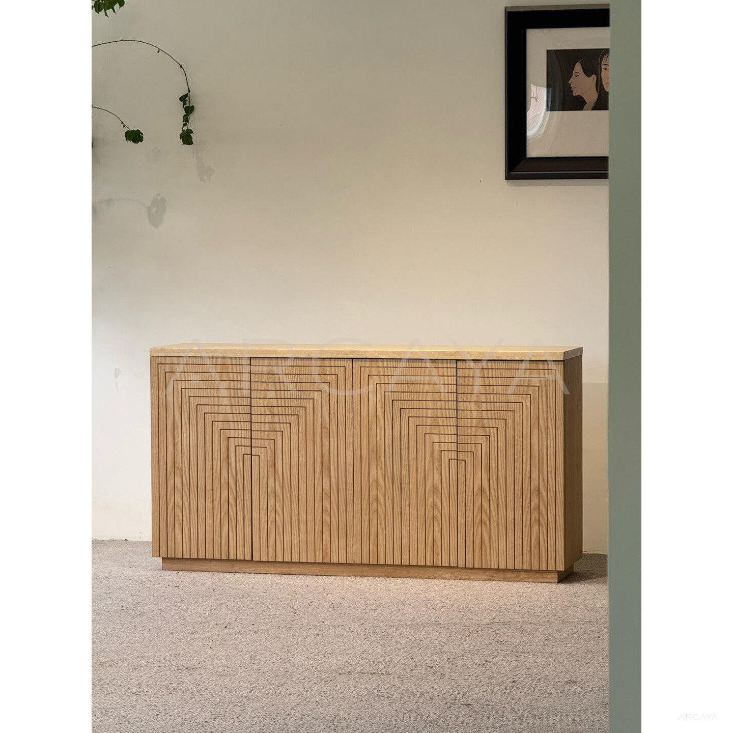 Geometric Wood Entryway Cabinet - scene