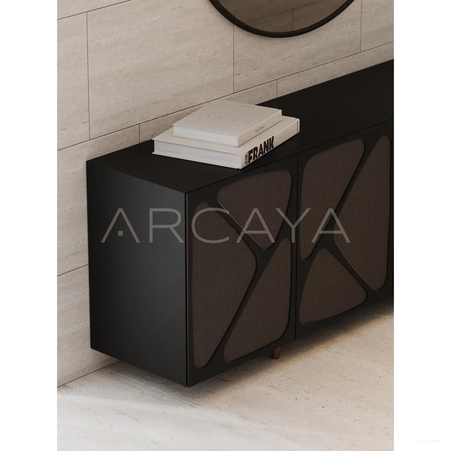 Black Geometric Fabric Four Door Low Sideboard - scene